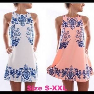 light pink and navy sleeveless dress